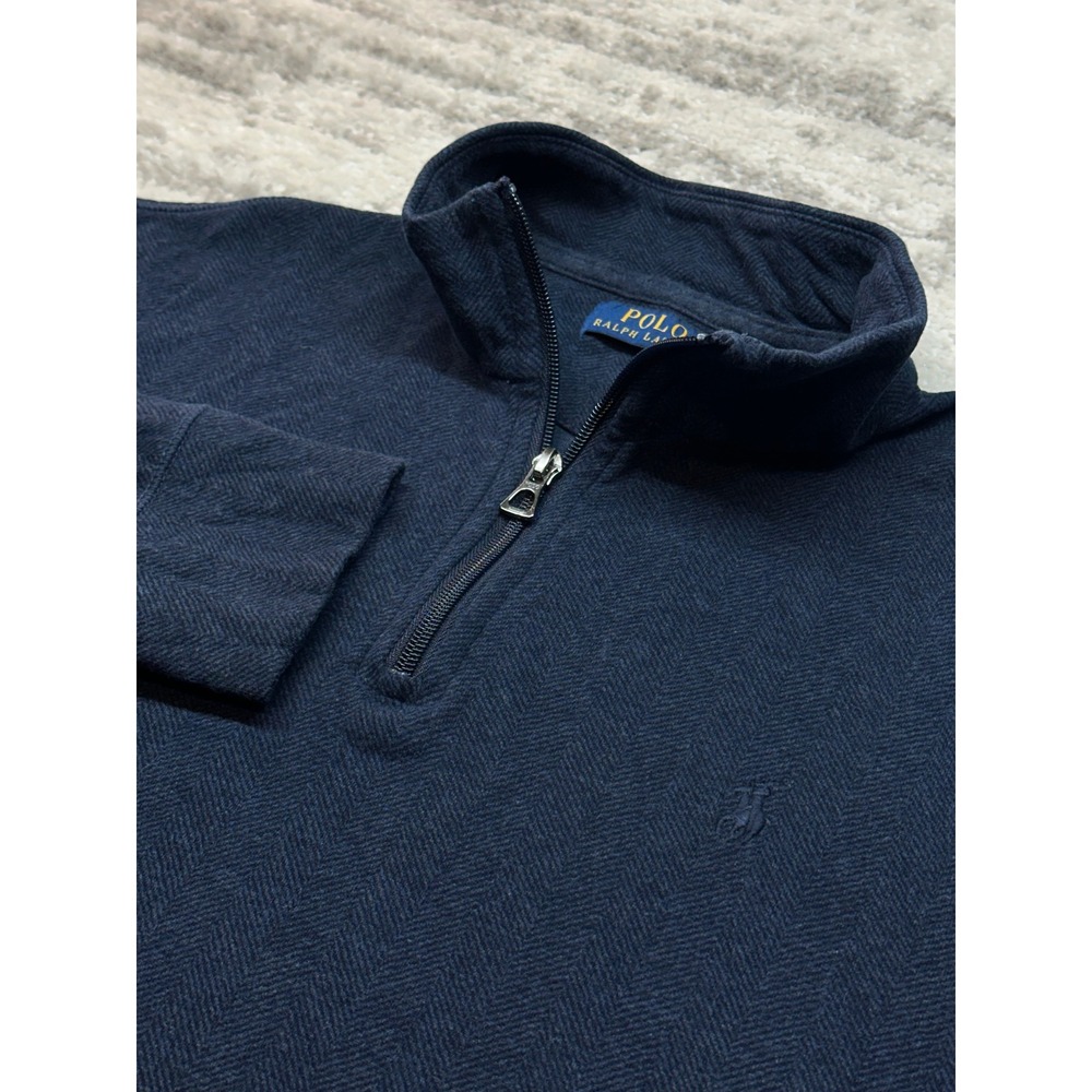 Polo Ralph Lauren Quarter Zip Mens M Navy Herringbone Pullover Sweater